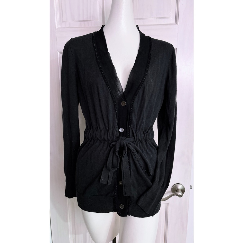 EUC - J.Crew Chiffon Trimmed Belted Button Up Fitted Cardigan Size Small